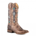 ROPER | WOMEN'S LEATHER COWBOY BOOT WAXY BROWN WITH EMBROIDERED ARROW UNDERLAY DESIGN-BROWN