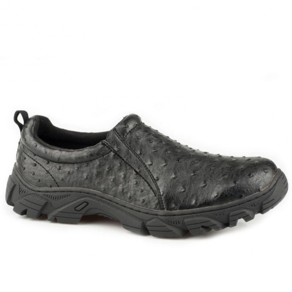 ROPER | MEN'S PERFORMANCE SLIP ON BLACK FAUX LEATHER EMBOSSED OSTRICH-BLACK