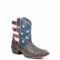 ROPER | WOMEN'S LEATHER ANKLE BOOT AMERICAN FLAG WITH DISTRESSED BROWN VAMP-BROWN