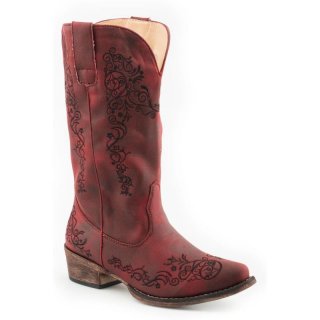 ROPER | WOMEN'S FASHION COWBOY BOOT VINTAGE RED FAUX LEATHER AND ALL OVER EMBROIDERY-RED