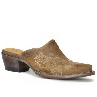 ROPER | WOMEN'S VINTAGE BROWN LEATHER MULE WITH EMBROIDERY-BROWN