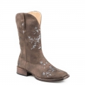 ROPER | WOMEN'S COWBOY BOOT BROWN FAUX LEATHER WITH METALLIC SILVER UNDERLAY-BROWN