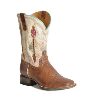 ROPER | WOMEN'S VINTAGE TAN VAMP FLEXTRA BOOT WITH VINTAGE WHITE ARROW EMBROIDERED LEATHER SHAFT-TAN