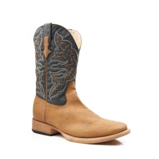 ROPER | MEN'S COWBOY BOOT FAUX LEATHER TAN TUMBLED VAMP WITH NAVY STITCHED UPPER-TAN