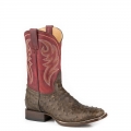 ROPER | MEN'S VINTAGE BROWN EMBOSSED OSTRICH VAMP SQUARE TOE BOOT WITH OILD RED SHAFT-TAN