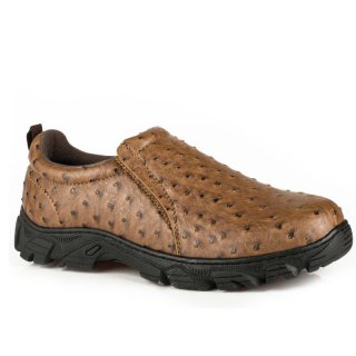 ROPER | MEN'S PERFORMANCE SLIP ON TAN FAUX LEATHER EMBOSSED OSTRICH-TAN