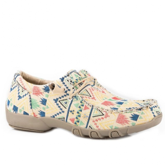 ROPER | WOMEN'S BEIGE AZTEC CANVAS CHUKKA WITH ELASTIC LACES-TAN