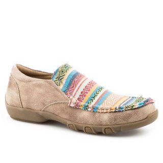 ROPER | WOMEN'S DRIVING MOCASSIN SLIP ON BEIGE BASE WITH MULTI COLORED VAMP-TAN