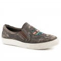 ROPER | WOMEN'S ATHLETIC SLIP ON RUB OFF BROWN LEATHER AND APPLIQUE CACTUS ON VAMP-BROWN