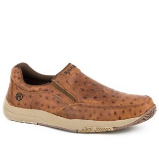 ROPER | MEN'S SWIFTER SOLE SLIP ON TAN VINTAGE COGNAC LEATHER EMBOSSED OSTRICH-TAN