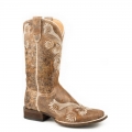 ROPER | WOMEN'S LEATHER COWBOY BOOT DISTRESSED BROWN WITH WITH ALL OVER EMBROIDERY-BROWN