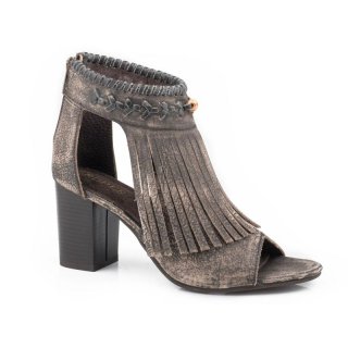 ROPER | WOMEN'S SANDED BROWN LEATHER WITH FRINGE FASHION OPEN TOE MULE-BROWN