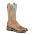 ROPER | WOMEN'S BURNISHED TAN LEATHER VAMP SHAFT BOOT WITH TURQUOISE CROWN-BROWN