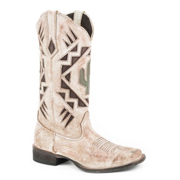 ROPER | WOMEN'S 12 IN LEATHER BOOT WITH CACTUS UNDERAY ON SHAFT-TAN