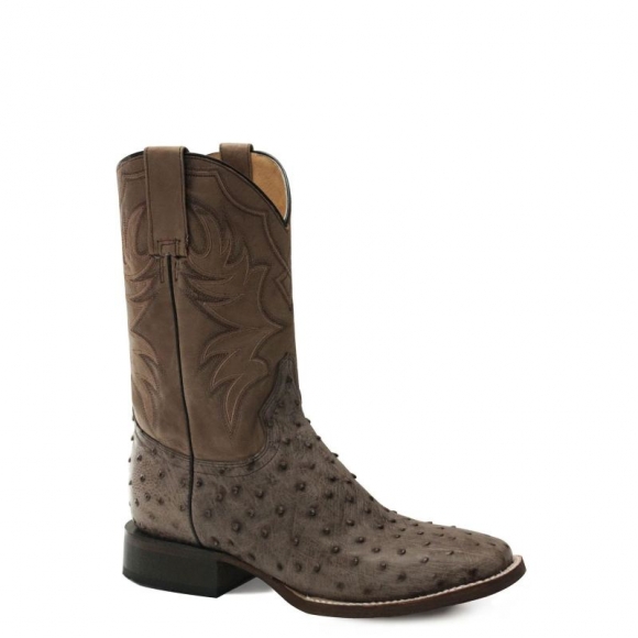 ROPER | MEN'S EXOTIC LEATHER COWBOY BOOT BROWN OSTRICH VAMP WITH WAXY BROWN STITCHED UPPER-BROWN