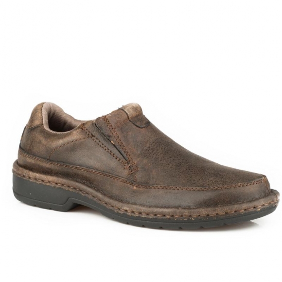 ROPER | MEN'S OPANKA CONSTRUCTION COMFORT SLIP ON DARK BROWN VINTAGE NUBUCK LEATHER-BROWN