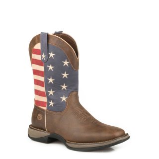 ROPER | MEN'S BROWN VAMP COWBOY BOOT WITH FLAG SHAFT PATTERN-BROWN