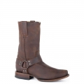 ROPER | MEN'S BROWN LEATHER VAMP SHAFT BIKER BLUNT TOE BOOT WITH HARNESS-BROWN