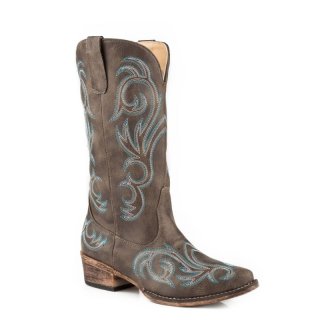 ROPER | WOMEN'S FASHION COWBOY BOOT VINTAGE BROWN FAUX LEATHER WITH WESTERN EMBROIDERY-BROWN