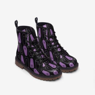 Men's Purple Coffins on Black Unisex Combat Boots Pastel Goth | Canada