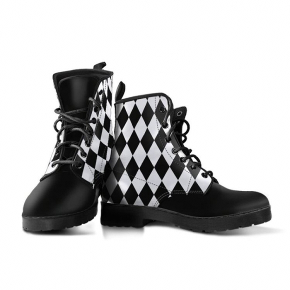 Women's Black White Diamonds Boots Combat Style's | Canada