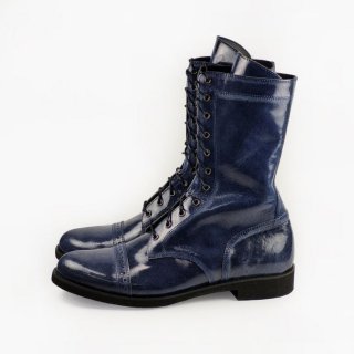 Men's Handmade Blue Patent Leather Biker Boots | Canada