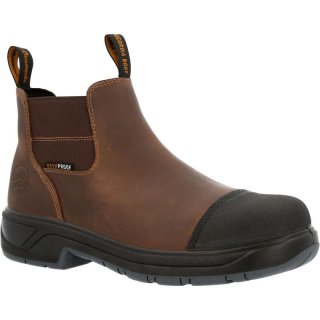 Georgia | Men's Brewmaster Composite Toe Waterproof Chelsea-Black And Brown