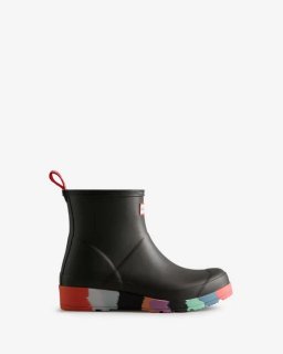 Hunter | Women's Play Short Stripe Sole Rain Boots-Black / Multi Sole | Canada Outlet