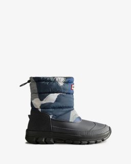 Hunter | Men's Insulated Short Snow Boots-Glacial Cliff Black Ice Print | Canada Outlet