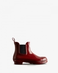 Hunter | Women's Original Gloss Chelsea Boots-Fall Red/Black | Canada Outlet