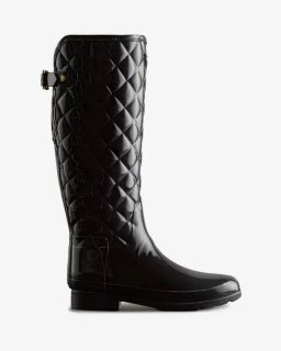 Hunter | Women's Refined Slim Fit Adjustable Quilted Tall Rain Boots-Black | Canada Outlet