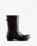 Hunter | Women's Short Back Adjustable Gloss Rain Boots-Black | Canada Outlet