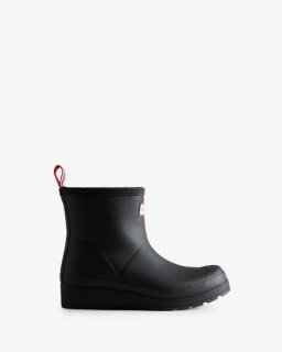 Hunter | Women's Play Vegan Shearling Insulated Short Rain Boots-Black | Canada Outlet