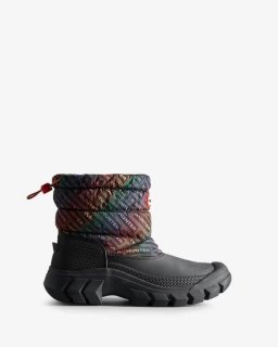 Hunter | Women's Intrepid Insulated Short Logo Print Snow Boots-Hunter Logo Rainbow Xray Navy | Canada Outlet