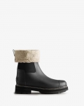 Hunter | Women's Refined Stitch Roll Top Vegan Shearling Boots-Black | Canada Outlet