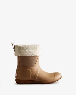 Hunter | Women's Insulated Roll Top Vegan Shearling Boots-Tawny Brown/White Willow | Canada Outlet