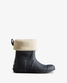 Hunter | Women's Insulated Roll Top Vegan Shearling Boots-Hunter Navy/White Willow | Canada Outlet