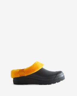 Hunter | Women's Play Vegan Shearling Insulated Clogs-Black/Nomad Orange | Canada Outlet