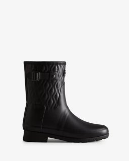 Hunter | Women's Refined Slim Fit Vertical Quilted Short Rain Boots-Black | Canada Outlet