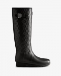 Hunter | Women's Refined Slim Fit Vertical Quilted Tall Rain Boots-Black | Canada Outlet