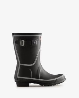 Hunter | Women's Reflective Outline Short Rain Boots-Black | Canada Outlet