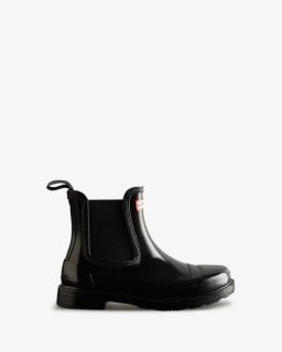 Hunter | Women's Commando Gloss Chelsea Boots-Black | Canada Outlet