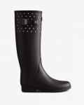 Hunter | Women's Refined Slim Fit Tall Stud Cuff Rain Boots-Black | Canada Outlet