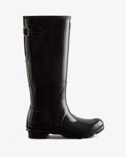 Hunter | Women's Tall Back Adjustable Gloss Rain Boots-Black | Canada Outlet