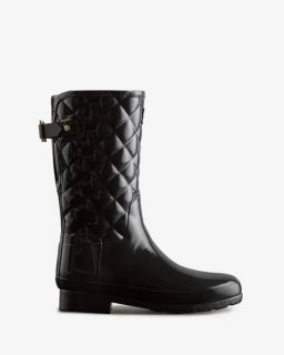 Hunter | Women's Refined Slim Fit Adjustable Quilted Short Rain Boots-Black | Canada Outlet