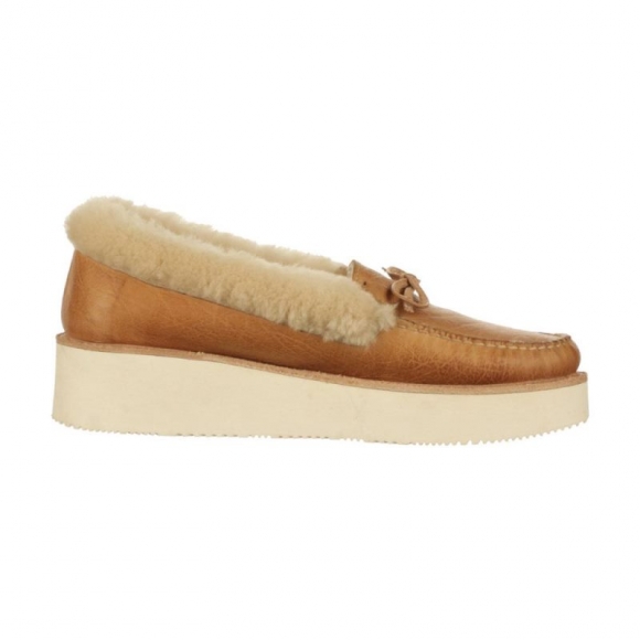 Lucchese Women's Shearling Wedge Moccasin - Tan | Canada Outlet