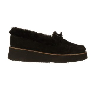 Lucchese Women's Shearling Wedge Moccasin - Black | Canada Outlet