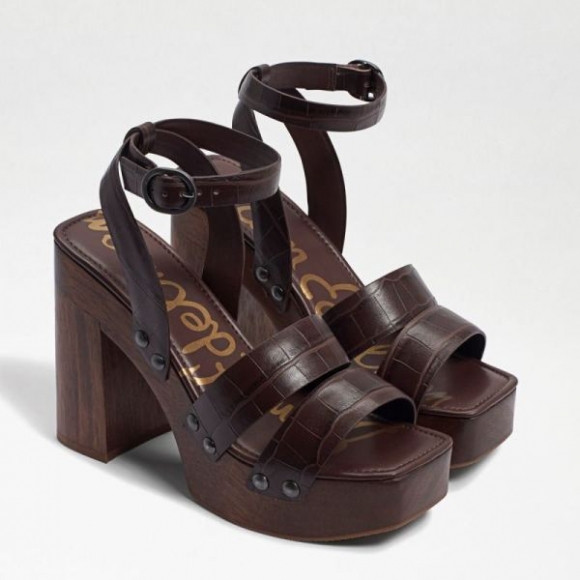 Sam Edelman | Men's Rosalind Platform Heeled Sandal-Dark Mahogany Croc