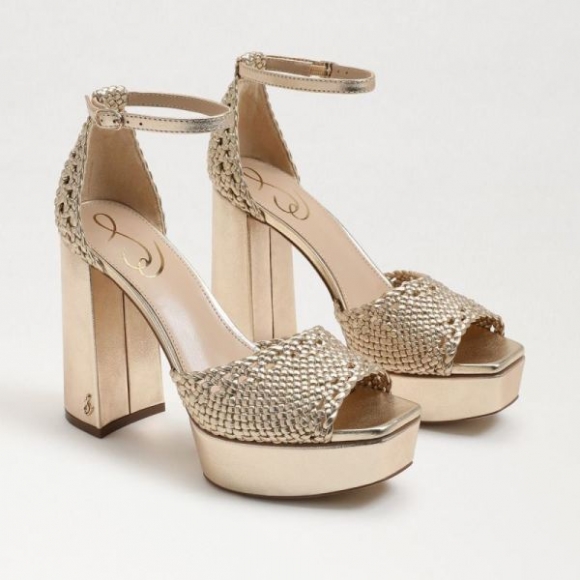 Sam Edelman | Men's Nattie Platform Heel Sandal-Gold Leaf Leather