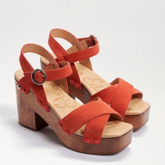 Sam Edelman | Men's Josefine Platform Heeled Sandal-Tangerine Orange Suede